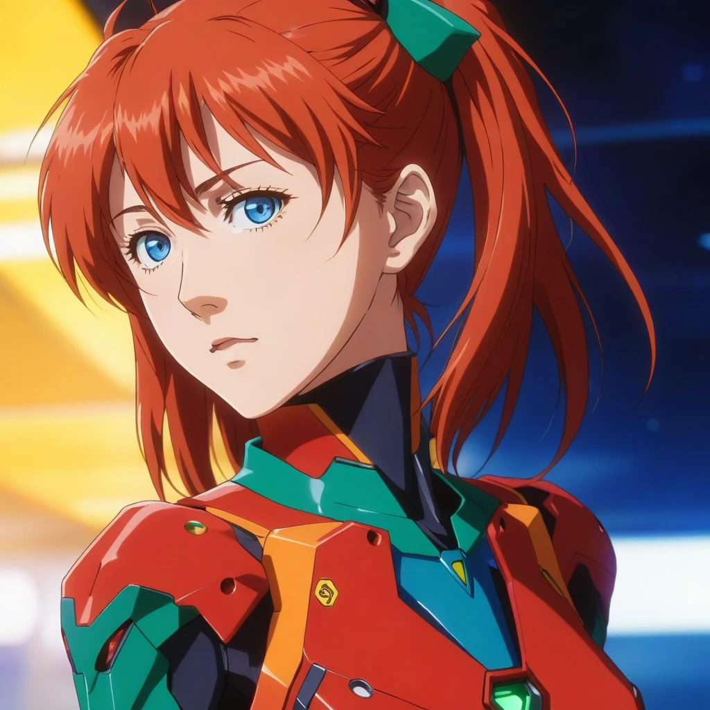 anime girl with red hair and blue eyes looking at something, beautiful asuka from evangelion, asuka langley sohryu, asuka from evangelion, asuka langley souryuu, asuka langley, asuka langley soryu, gainax anime style, movie still of robot evangelion, asuka, end of evangelion, neon genesis evangelion