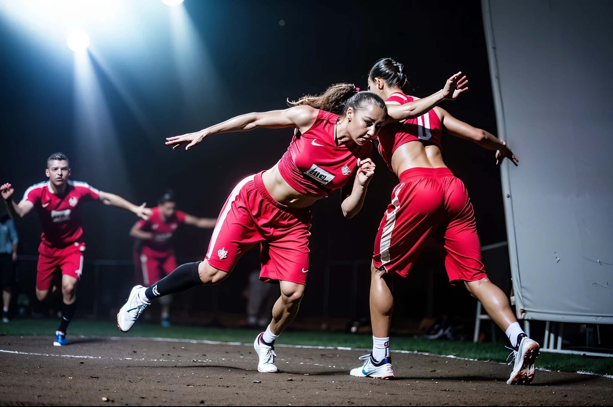 women fighting, Sweat running, wet body, intense fighting, (View from below), SFW