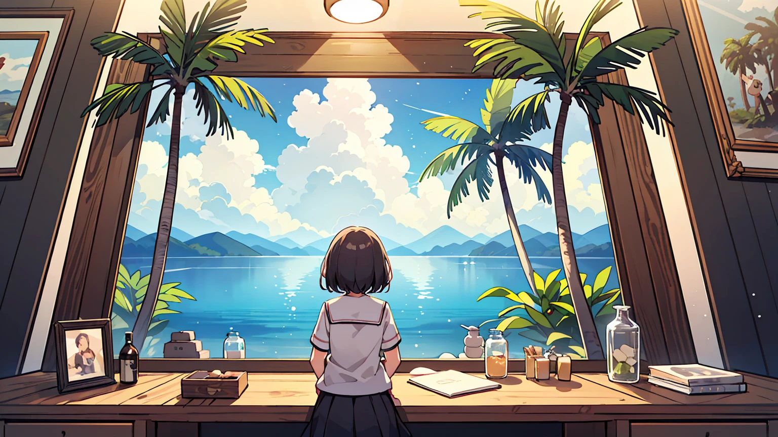 (masterpiece, best quality),vast sea, calm,Milky Way,cloud,midnight,As if reflected in a mirror,sublime,palm tree,bossa nova style, A famous scene that will be remembered in history