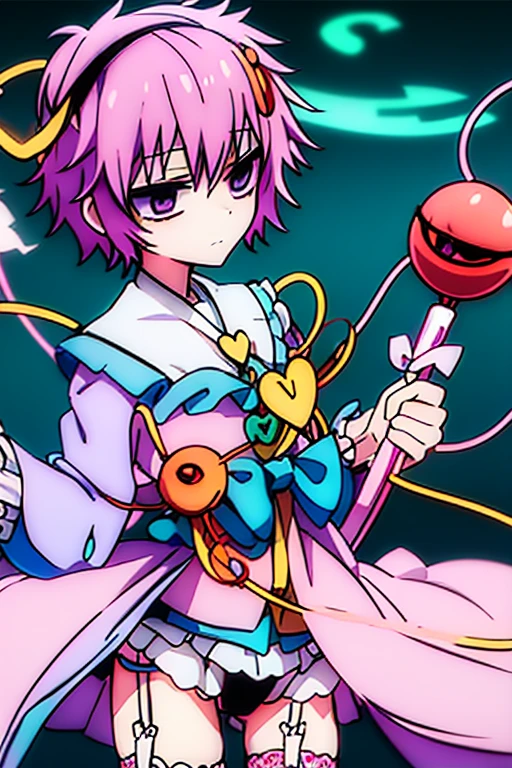 (((Satori Komeiji Costume)))、Demon Sword、garter belt、White ribbon、1girl
