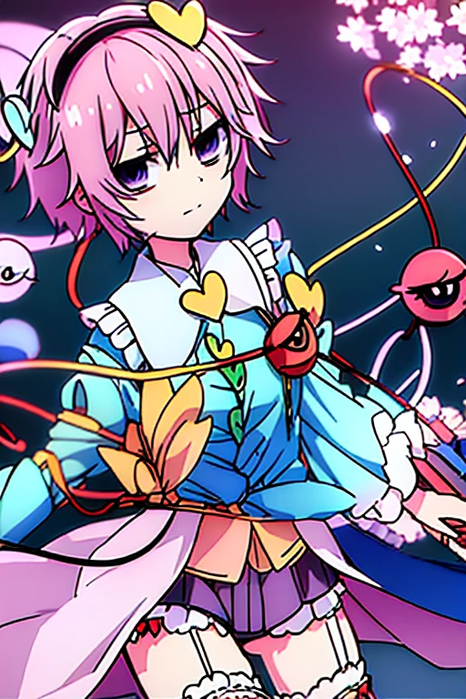 (((Satori Komeiji Costume)))、Demon Sword、garter belt、White ribbon、1girl