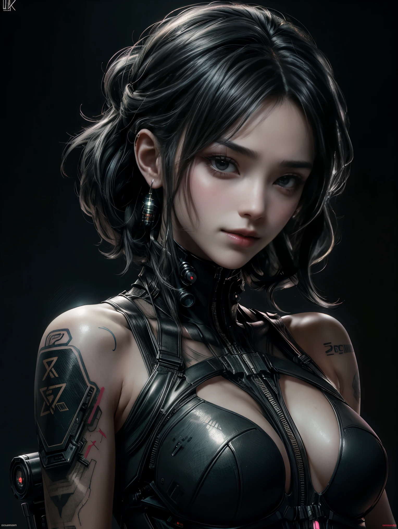 Cyberpunk detailed portrait (sks people), Futuristic neon reflective clothing, Science Fiction, parts, ismail inceoglu dragan bibin hans thoma greg rutkowski alexandros pyromallis nekro rene margitte 插图, Perfect face, ((Tattoo)), , Matte Skin, Pores, wrinkle, Ultra Detailed, Surrealism,, Mood lighting, Hasselblad Photography Award Winner, Soft diffuse lighting, giggle,, Machine side, Fine details, Realistic shadows, complex, elegant,