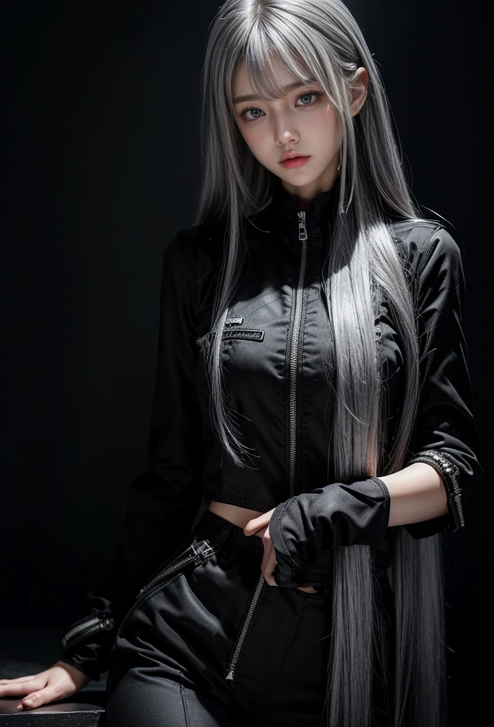 Military Uniforms,pants,black military uniform,whole body,Height: 168cm,almond shape eyes,{{{{{silver eyes}}}}},{{{{{dull bangs}}}}},(slanted eyes},{{whole body},{{{1 girl}}}, long hair, straight hair,{{{{silver hair}}}},{{{tsurime}}},30 years old,{Medium chest},{{bush}},silver eyes,{{{masterpiece}}}, {{{highest quality}}}, {{Super detailed}}, {shape}, {{very delicate and beautiful}},very detailed,detailed perfect,detailed hyper,Abundant thighs,big ass,black clothes