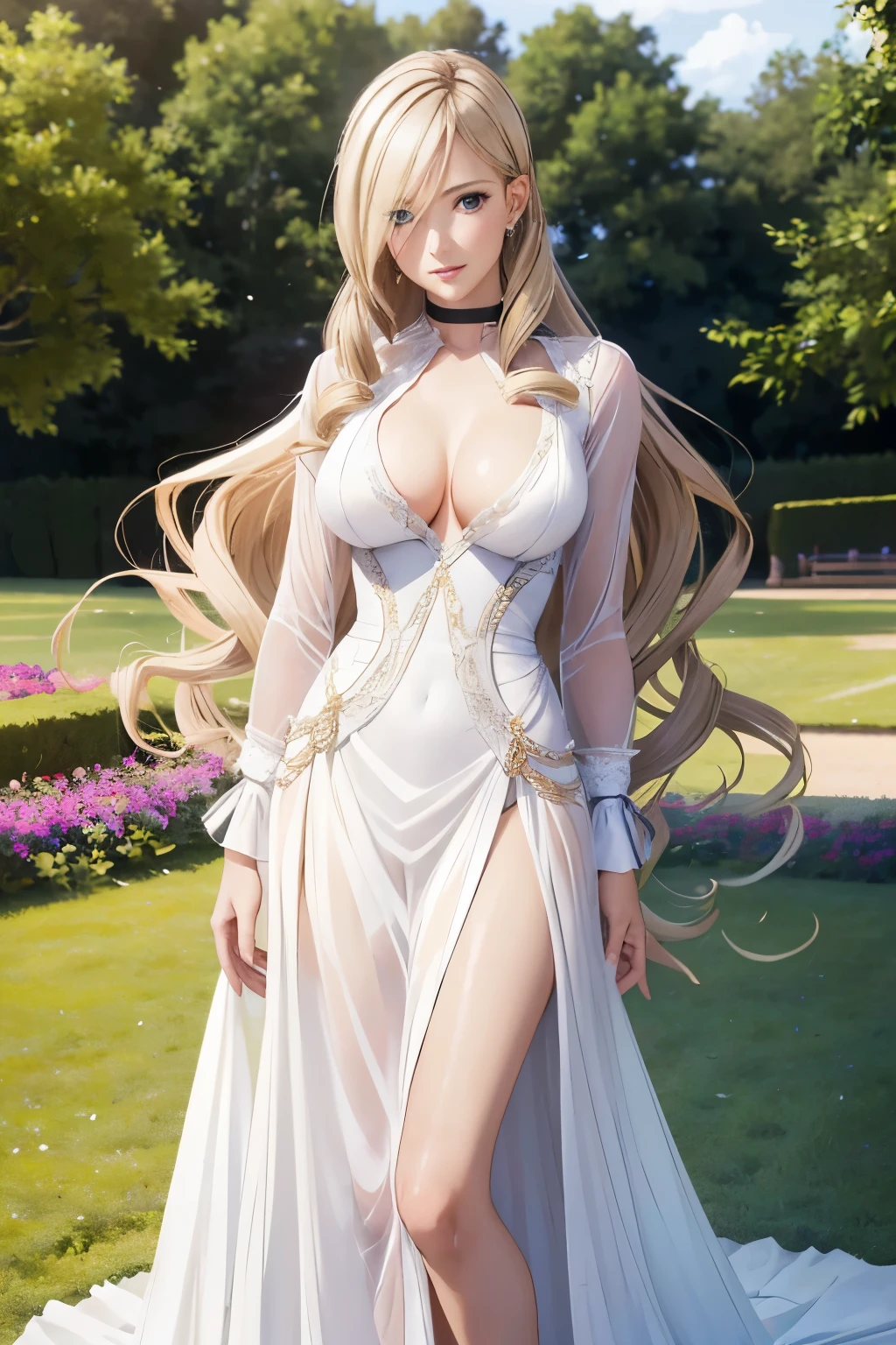 work of the highest quality、ultra high resolution, 1 image of a girl, Celia Cumani, she wears a long dress from the 17th century, ELEGANT DRESS, by rubio, is standing in a riding field, perfect face, perfect body, perfect breasts