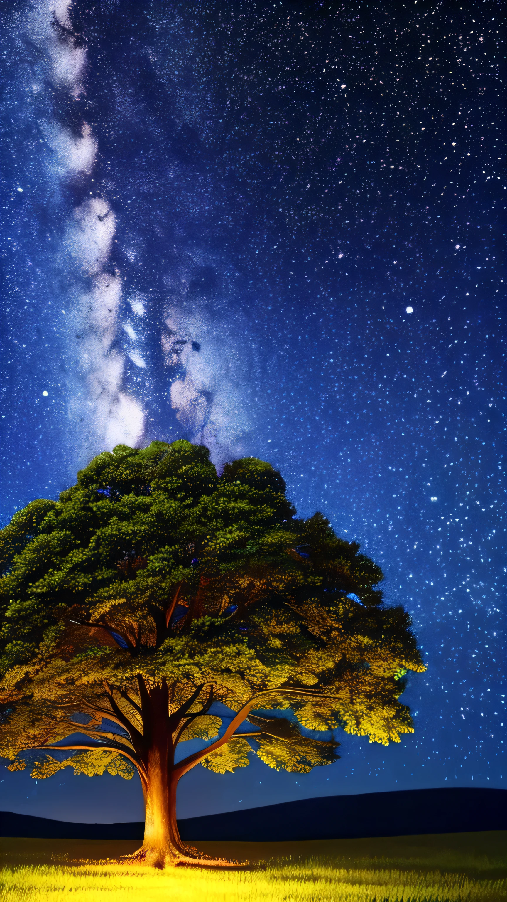 4k,masterpiece,detailed,nightsky,starry background midnight,big tree,background only,illustration,