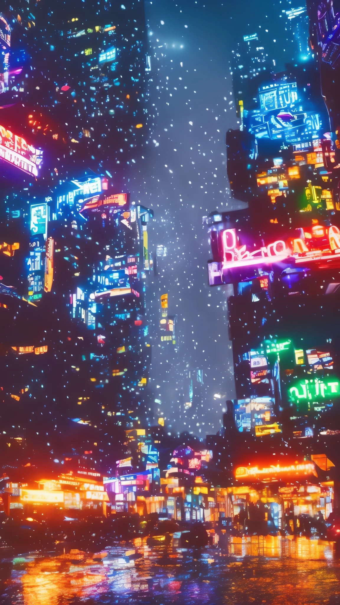 a cyberpunk city in watercolor, low angle, detailed neon lights, futuristic architecture, rain-soaked streets, atmospheric lighting, glowing windows, hovering flying cars, moody colors, cinematic composition, dramatic shadows, intricate details, gritty and realistic, best quality, 8k, ultra-detailed, photorealistic