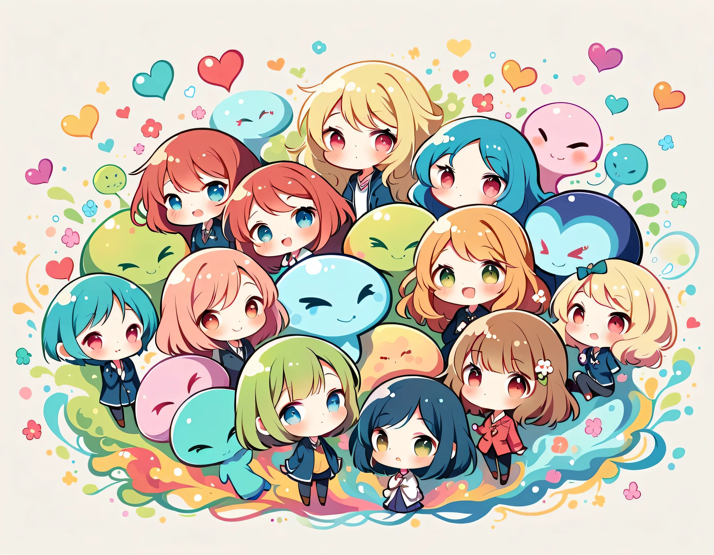 Mai Yoneyama style, Simple Line Initialism,Abstract art,Urban Background, colorful hearts ,(((The most beautiful girl of all time))), (((chibi))), (((Cute Aliens))), school room