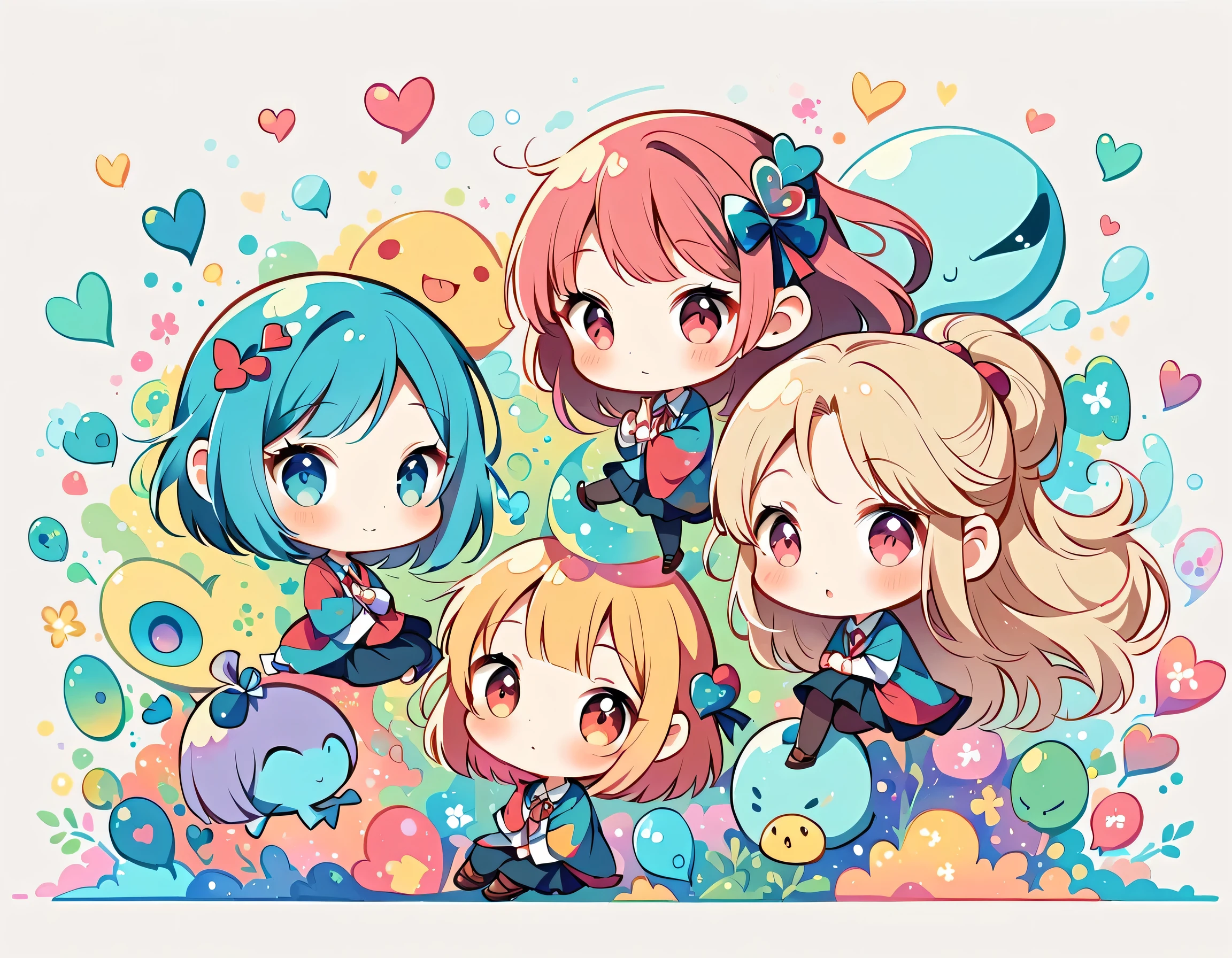 Mai Yoneyama style, Simple Line Initialism，Abstract art，Urban Background, colorful hearts ,(((The most beautiful girl of all time))), (((chibi))), (((Cute Aliens))), school room