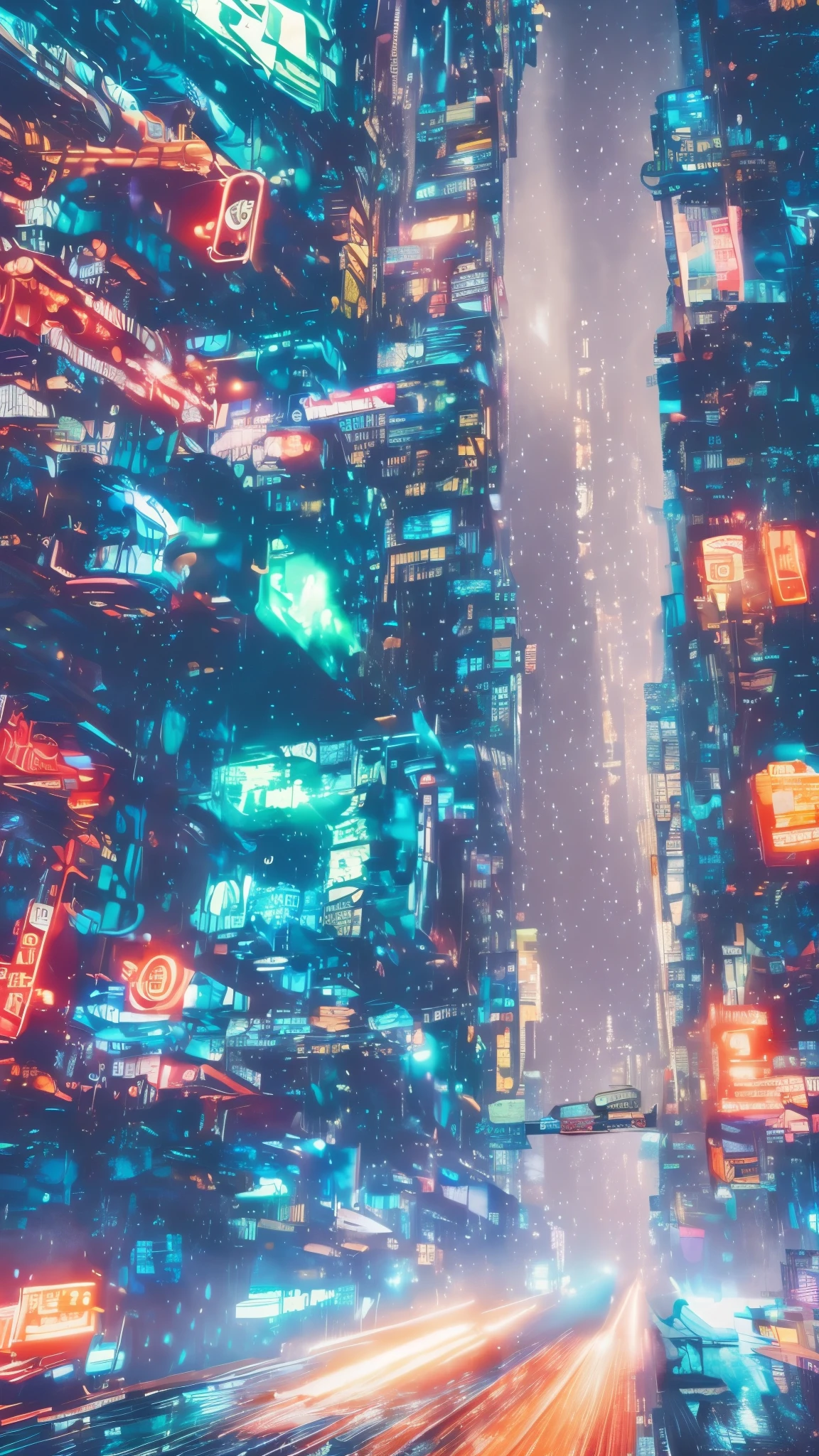 a cyberpunk city in watercolor, low angle, detailed neon lights, futuristic architecture, rain-soaked streets, atmospheric lighting, glowing windows, hovering flying cars, moody colors, cinematic composition, dramatic shadows, intricate details, gritty and realistic, best quality, 8k, ultra-detailed, photorealistic