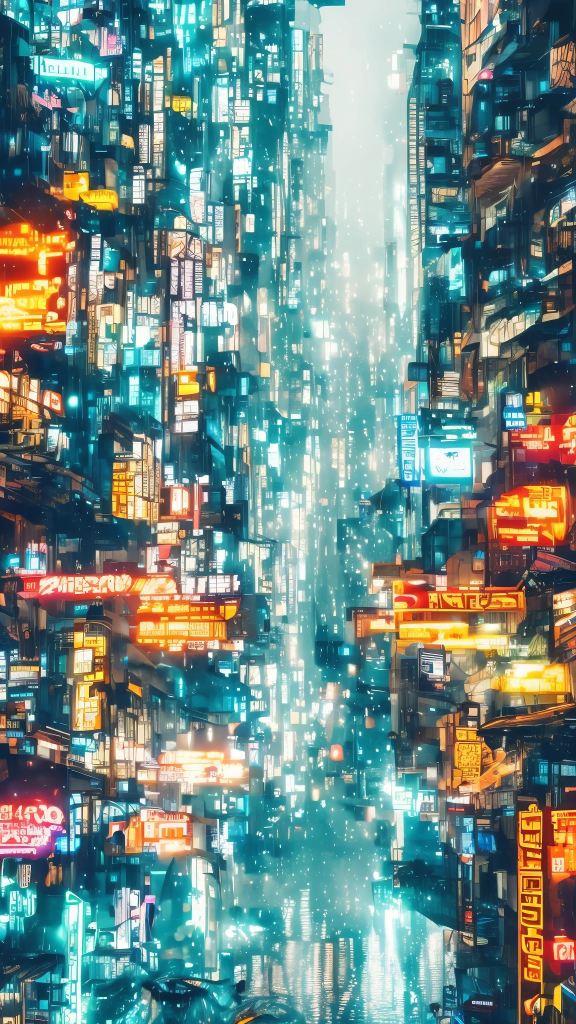 a cyberpunk city in watercolor, low angle, detailed neon lights, futuristic architecture, rain-soaked streets, atmospheric lighting, glowing windows, hovering flying cars, moody colors, cinematic composition, dramatic shadows, intricate details, gritty and realistic, best quality, 8k, ultra-detailed, photorealistic