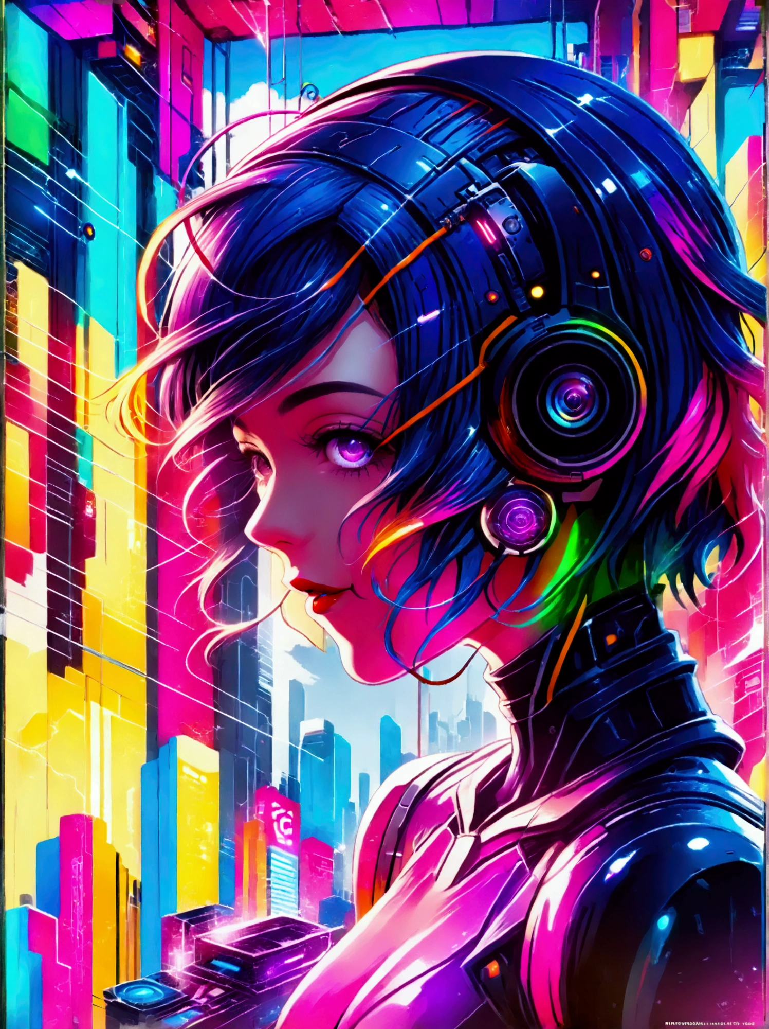 (((whole body)))，(Wide-angle lens:1.8)，(panoramic:1.8)，(((8k，Bright colors，Bright，Ultra high saturation，RGB color)))girl，Y2K style，Collage art，Cyberpunk Background，Celluloid Shadow，Soda，blue，Purple，whole，Bionic rose with clear details, Cyber Scent