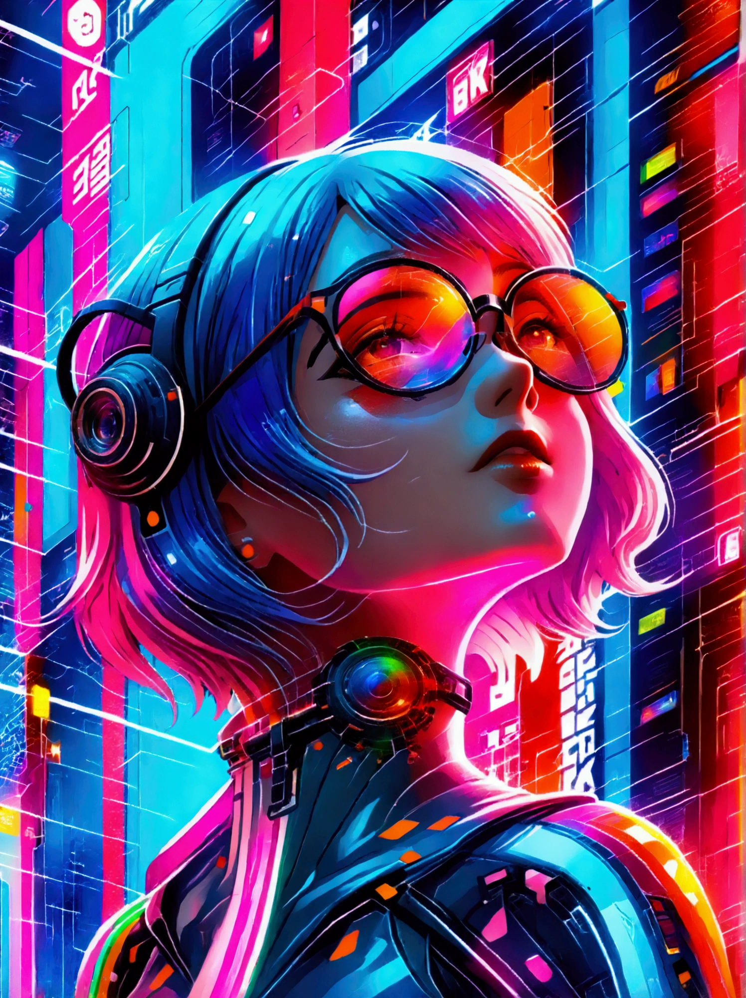 (((whole body)))，(Wide-angle lens:1.8)，(panoramic:1.8)，(((8k，Bright colors，Bright，Ultra high saturation，RGB color)))girl，Y2K style，Collage art，Cyberpunk Background，Celluloid Shadow，Soda，blue，Purple，whole，Bionic rose with clear details, Cyber Scent