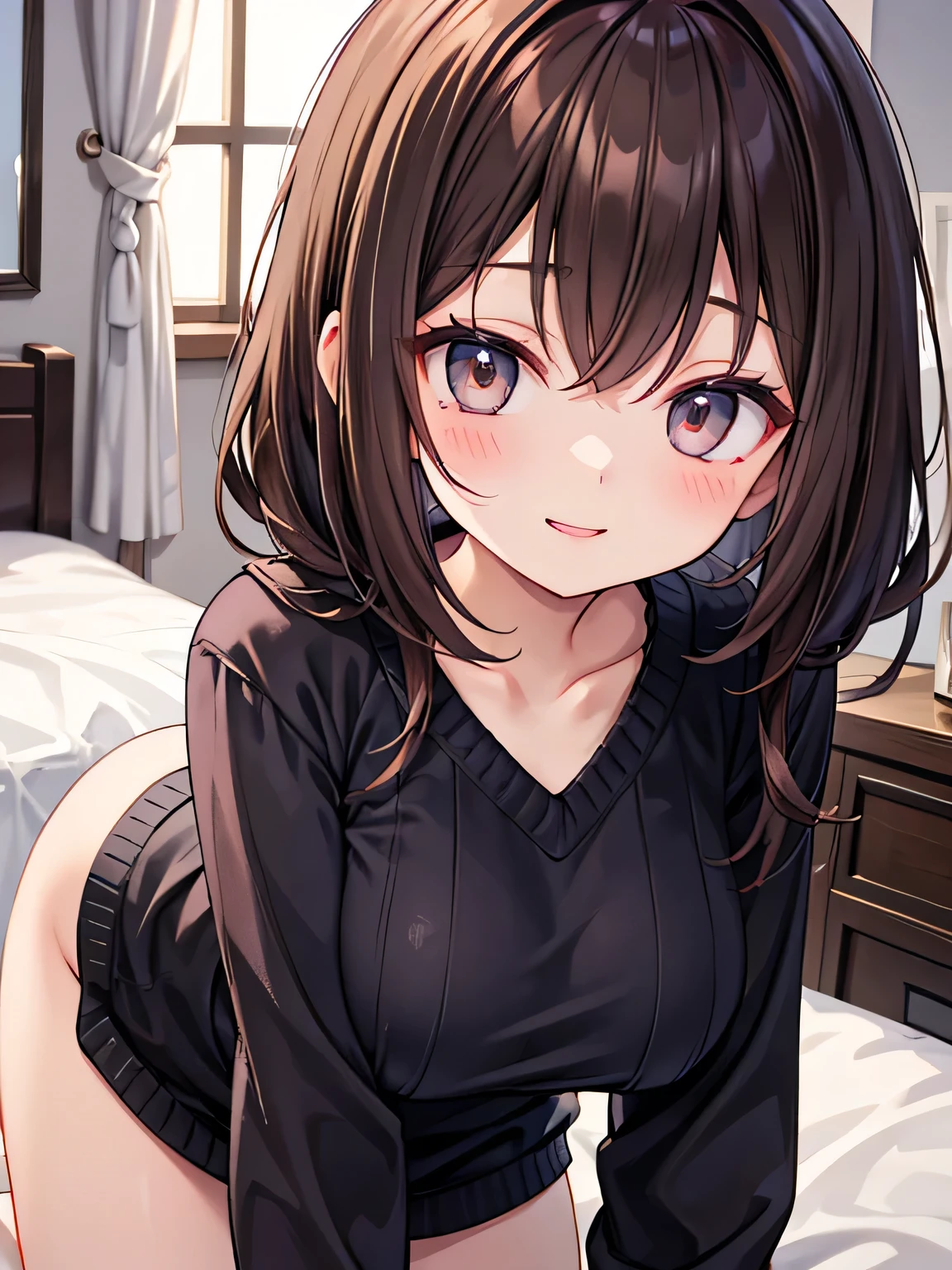 older sister、Brown Hair、G Cup、sweater、smile、Sexy expression