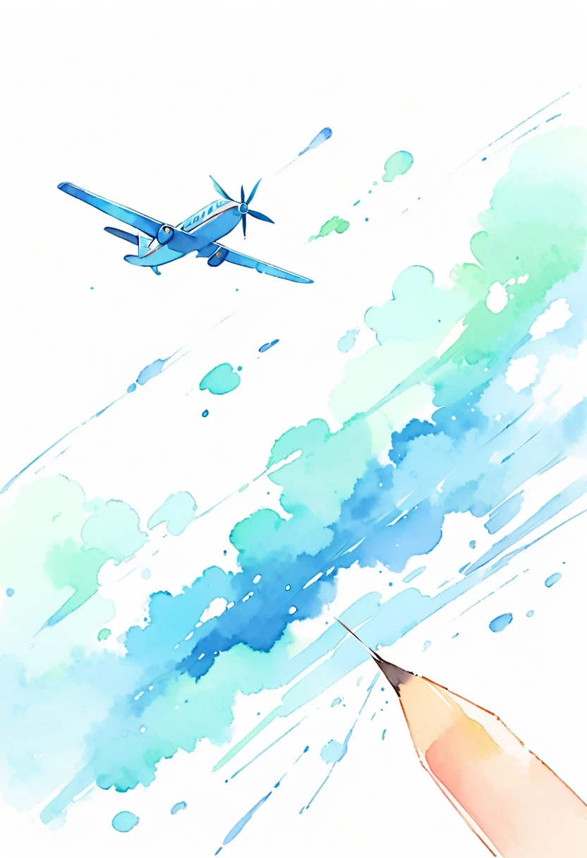 (best quality, high resolution, Watercolor airplane,Low Angle of View
