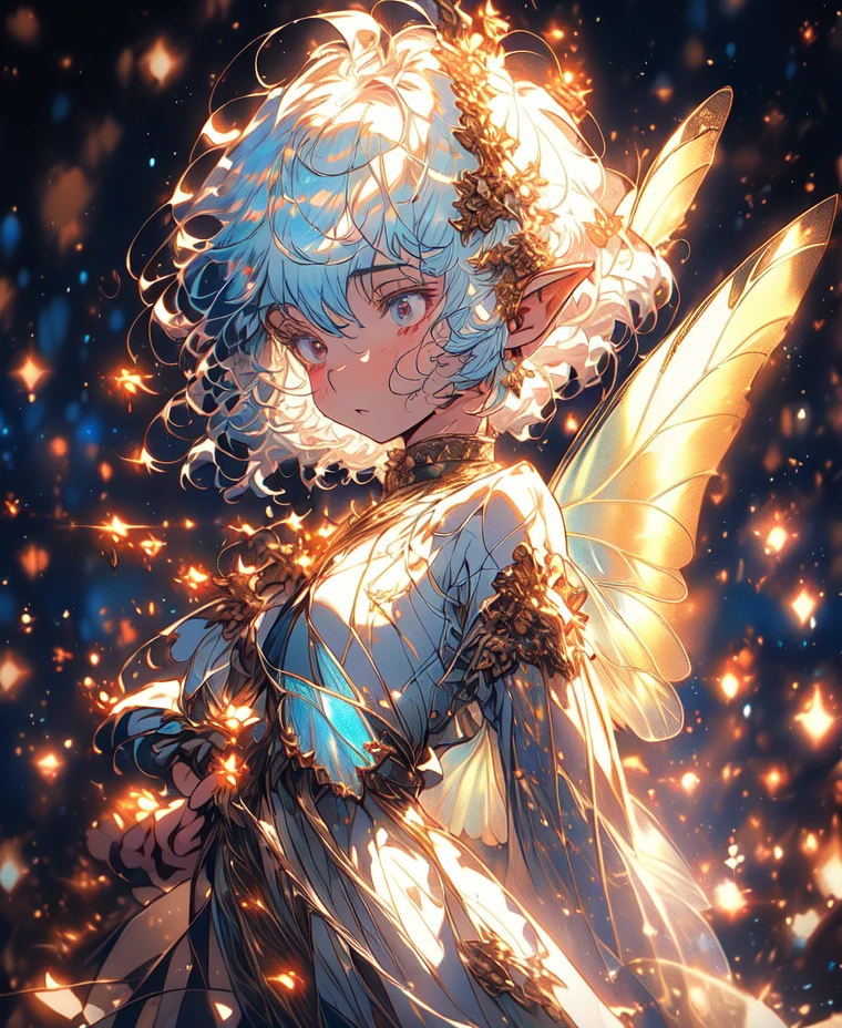 (extremely detailed CG unity 8k wallpaper, masterpiece, best quality, ultra-detailed), (best illumination, best shadow, an extremely delicate and beautiful), a cool, dynamic, and original young girl character with a (dynamic pose) and silver (pixie cut hair: 1.3) that reflects the light beautifully.