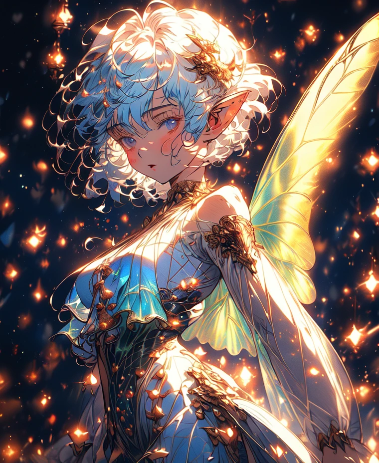 (extremely detailed CG unity 8k wallpaper, masterpiece, best quality, ultra-detailed), (best illumination, best shadow, an extremely delicate and beautiful), a cool, dynamic, and original young girl character with a (dynamic pose) and silver (pixie cut hair: 1.3) that reflects the light beautifully.
