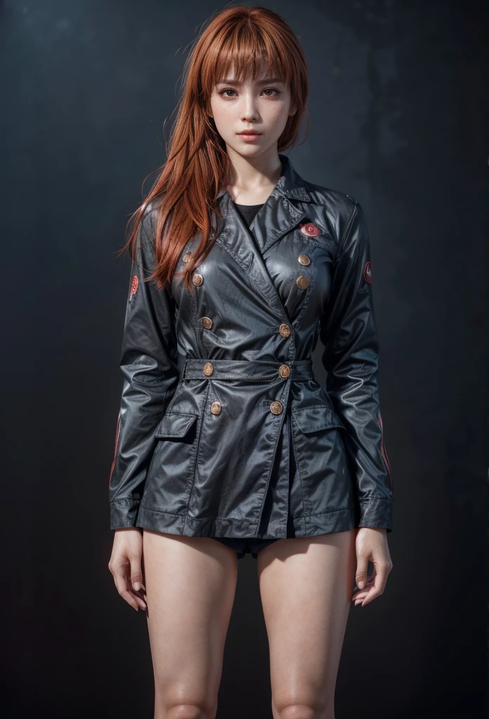 Kasumi, brown eyes, Red Hair, (best quality, ultra detail), (realistic:1.37), beautiful and detailed face, ultra-realistic texture, Delicate face, delicate body, red lipstick, bright colors. high definition, 8K. angry expression and penetrating, expressive gaze.