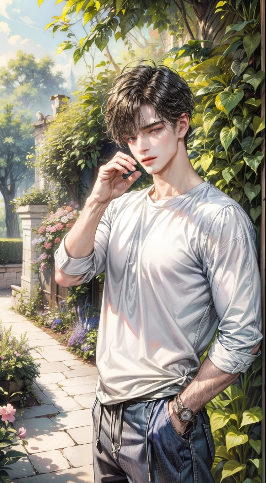 (masterpiece, top quality, best quality, official art, beautiful and aesthetic:1.2), boy, handsome, perfect details, highest detailed, (perfect face), shiny skin, HDR, extremely detailed surroundings, detailed background 