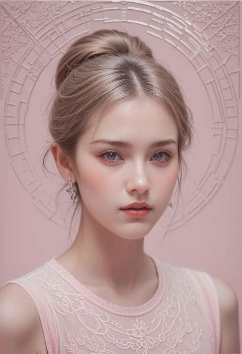 (Absurd, High resolution, Super detailed), One girl, alone, Very fine grain, (Official Art, Beauty and aesthetics: 1.2), (Fractal Art: 1.3), White pink color scheme, Most detailed