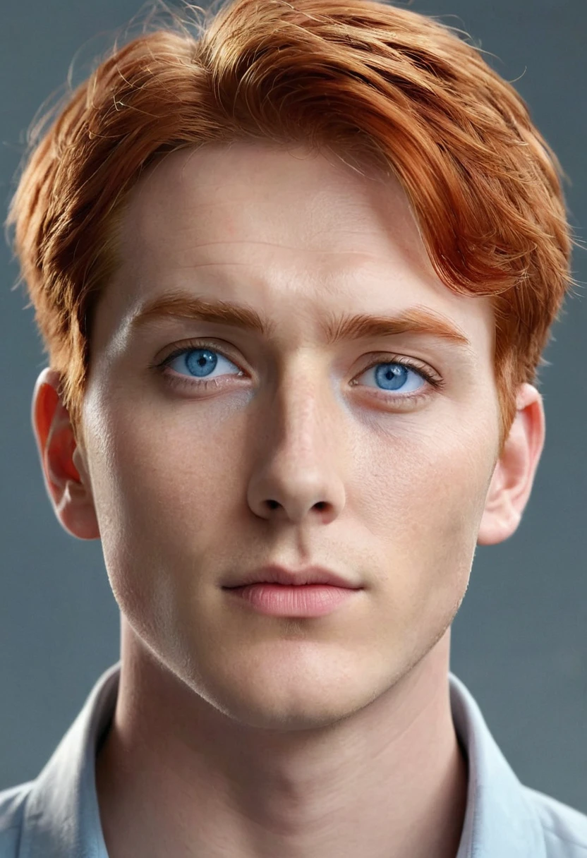 (Masterpiece, Detailed Description, Character Description: 1.2), male image, short red hair, neatly trimmed, small eyes with blue or gray pupils, ordinary appearance looks ordinary, showing a simple beauty. The expression is calm, the facial features are carefully described, and the details are paid attention to, highlighting the unique personality in the ordinary. The background is simple to highlight the theme character, the color is soft, and the meaning is rich.