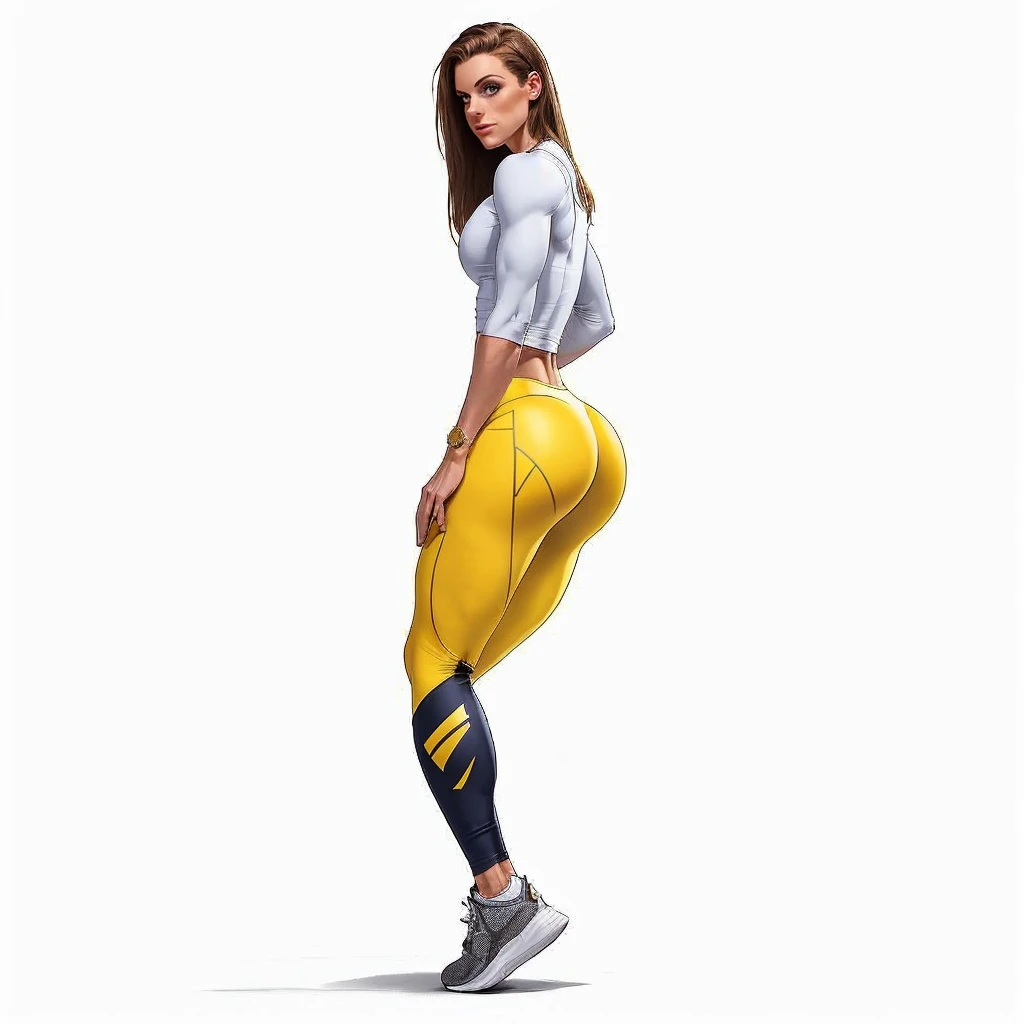 Muscular woman with bigger butt and yellow leggings
