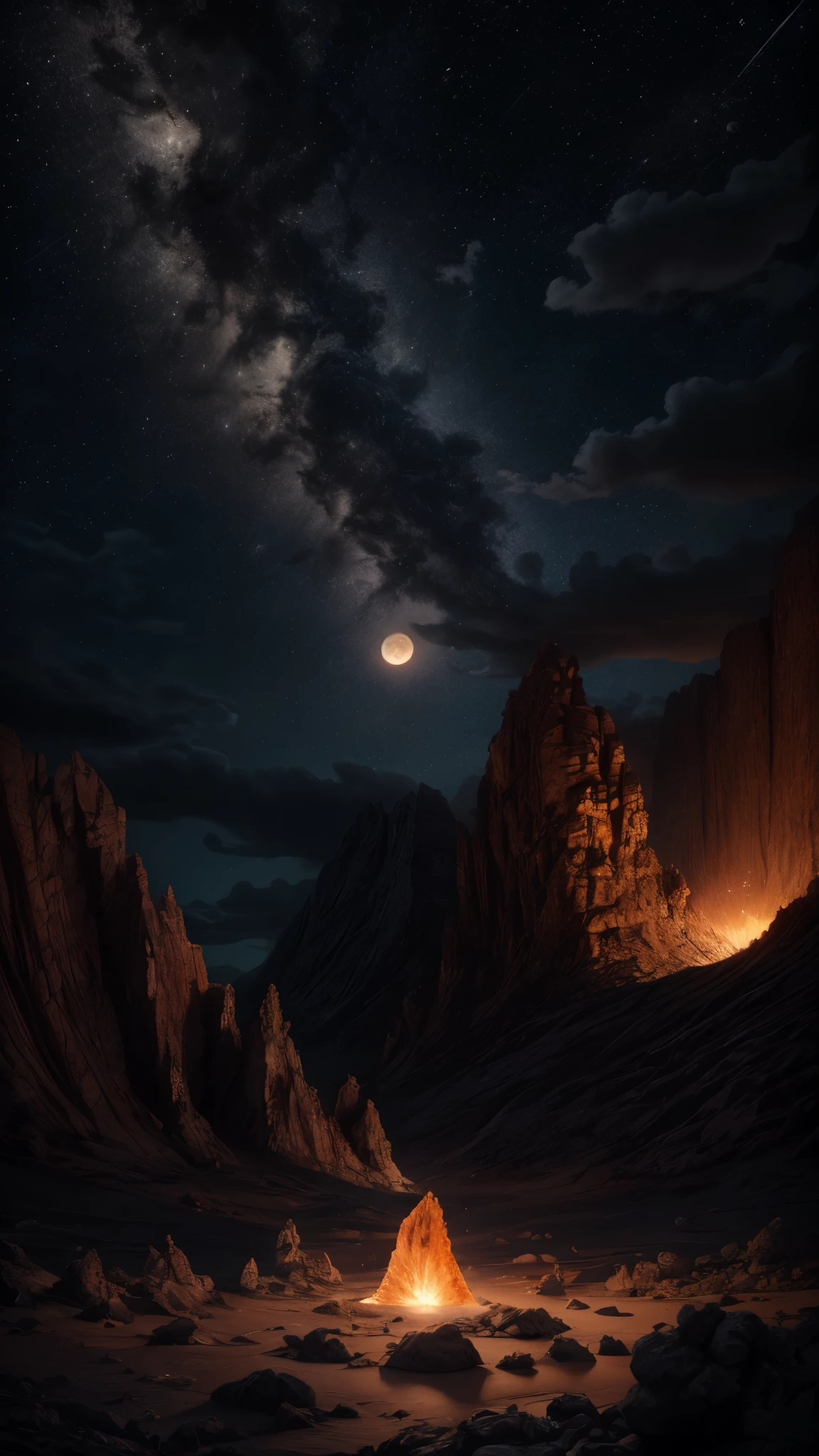 A breathtakingly hyper-realistic scene depicting a "moon nursery" where multiple moons of varying sizes emerge from fissures in a rugged, lava-filled landscape. The moons are distinct, each with its unique texture and luminescence, ranging from small, delicate orbs to large, imposing spheres. The scene is illuminated by a subtle, ambient light source that casts a gentle glow on the molten lava and the rugged terrain.
Details:
Moons: Diverse in size and texture, some with craters and others with smooth surfaces, each radiating a soft, ethereal light.
Lava and Terrain: Lava flows and fissures are intricately detailed, with dynamic, glowing streams and rough, volcanic rock textures.
Lighting: Soft, low-intensity lighting enhances the atmospheric quality, highlighting the contours and features of the moons and lava without overwhelming the scene.
Background: The Milky Way is visible in the night sky, adding a grand cosmic backdrop to the composition, with stars and galactic clouds contributing to the depth and majesty of the scene, a man walking
Technical Specifications:
Masterpiece Quality: 1.4
Photorealistic: 1.5
Resolution: 8K
Complexity: Extremely complex (1.4)
Detail Level: Deliciously detailed (1.2)
Lighting Intensity: Lowered for a subdued effect (1.2)