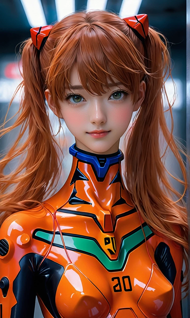 Full-body realism - A live-action 3D character of Asuka Langley Soryu wearing a plug suit, Attractive face, Cool expressions of Neon Genesis Evangelion,