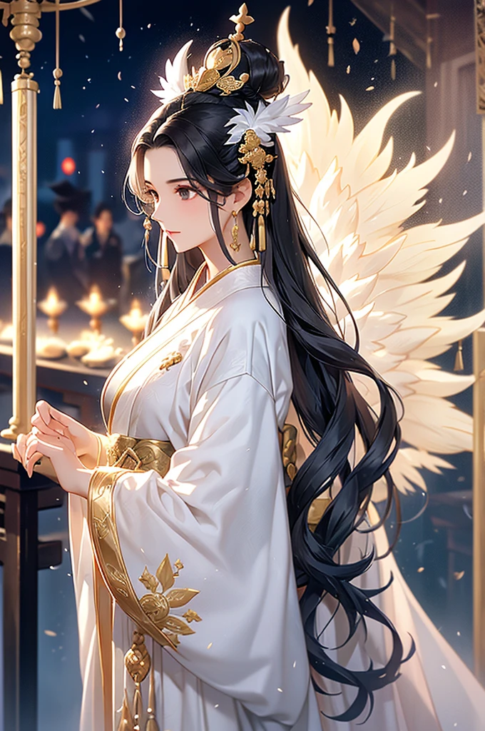 Black Hair, Immortal, Beauty, Royal sister, Stepmother, White Taoist robe, Golden Phoenix Coronet, Hair Bunch, Mature Woman