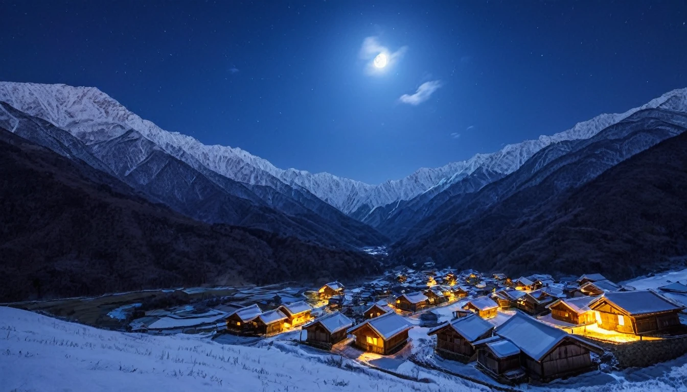 Cold々The bright moonlight、It illuminated a remote village deep in the mountains.