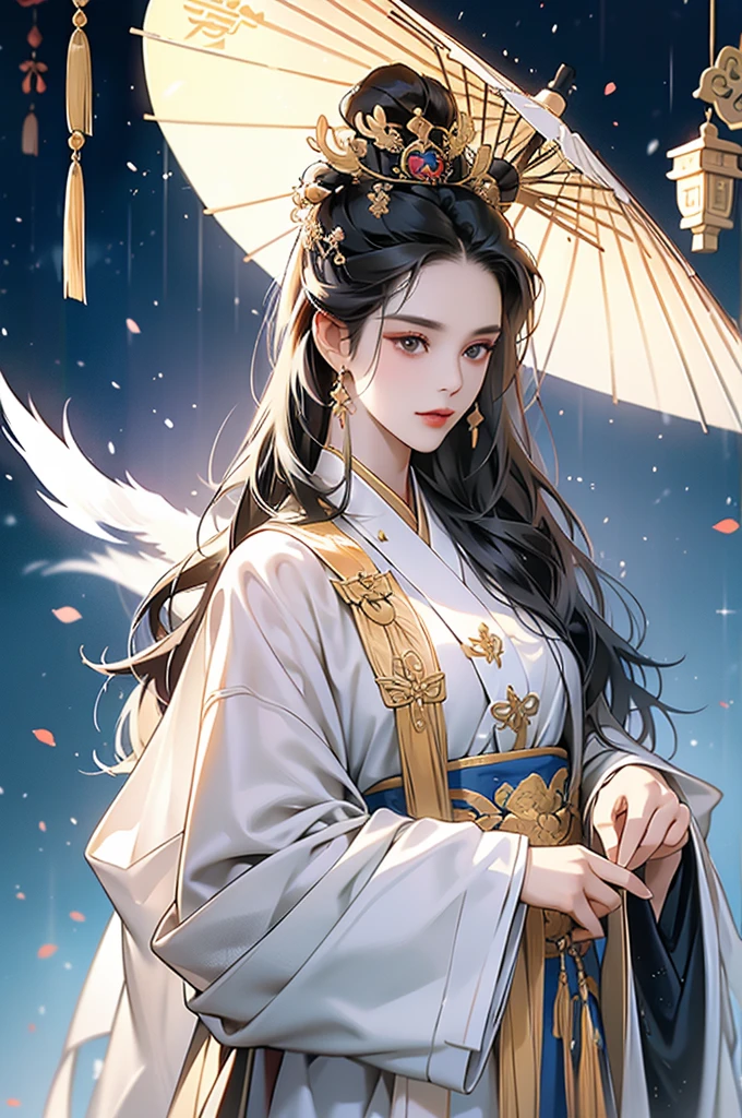 Black Hair, Immortal, Beauty, Royal sister, Stepmother, White Taoist robe, Golden Phoenix Coronet, Hair Bunch, Mature Woman
