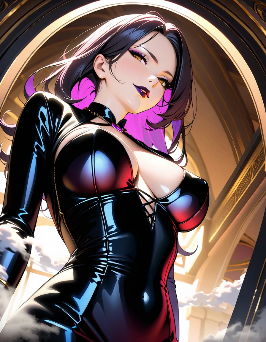 (A bewitching 35-year-old Japanese MILF, Mouth shot of an evil widow in a stunning black mourning outfit standing alone under the eaves of a funeral hall on a moonlit night, her chestnut French roll hair cascading down her back like a waterfall of darkness, close-up of her face as her dark red lips whisper a secret to the shadows. She looks out over her gloomy surroundings with an atmosphere of seductive serenity, exuding an aura of mysterious charm., White smoke from incense sticks is floating thinly like mist., Background effect showing swirling anxiety),(nsfw, masterpiece, incredibly absurd resolution, absolutely resolution, ultra high resolution, Mature Female, evil MILF, professional, vivid colors, perfect anatomy, ideal facial features, perfectly beautiful face, super detailed face, evil seductive smile:1.3), (A slyly drawn face:1.2), incredibly beautiful and incredibly detailed, Focus on the character's face, Close up of face, Forehead, Thin, arched eyebrows, double eyelids, half lidded eyes, beautiful amber eyes, a neat nose, beautiful nostrils, a sensual full mouth, dark lipstick, glossy lips, (Straight-on, from below, Core shadow, perspective, look up, looking down at us), Image through the camera viewfinder, Aesthetic, 16k, Sukebe smile and open her mouth, Death Siren, Captivating voice, hypnotic whisper, evil seductive ASMR, evil MILF, Femme Fatale, Perspective view