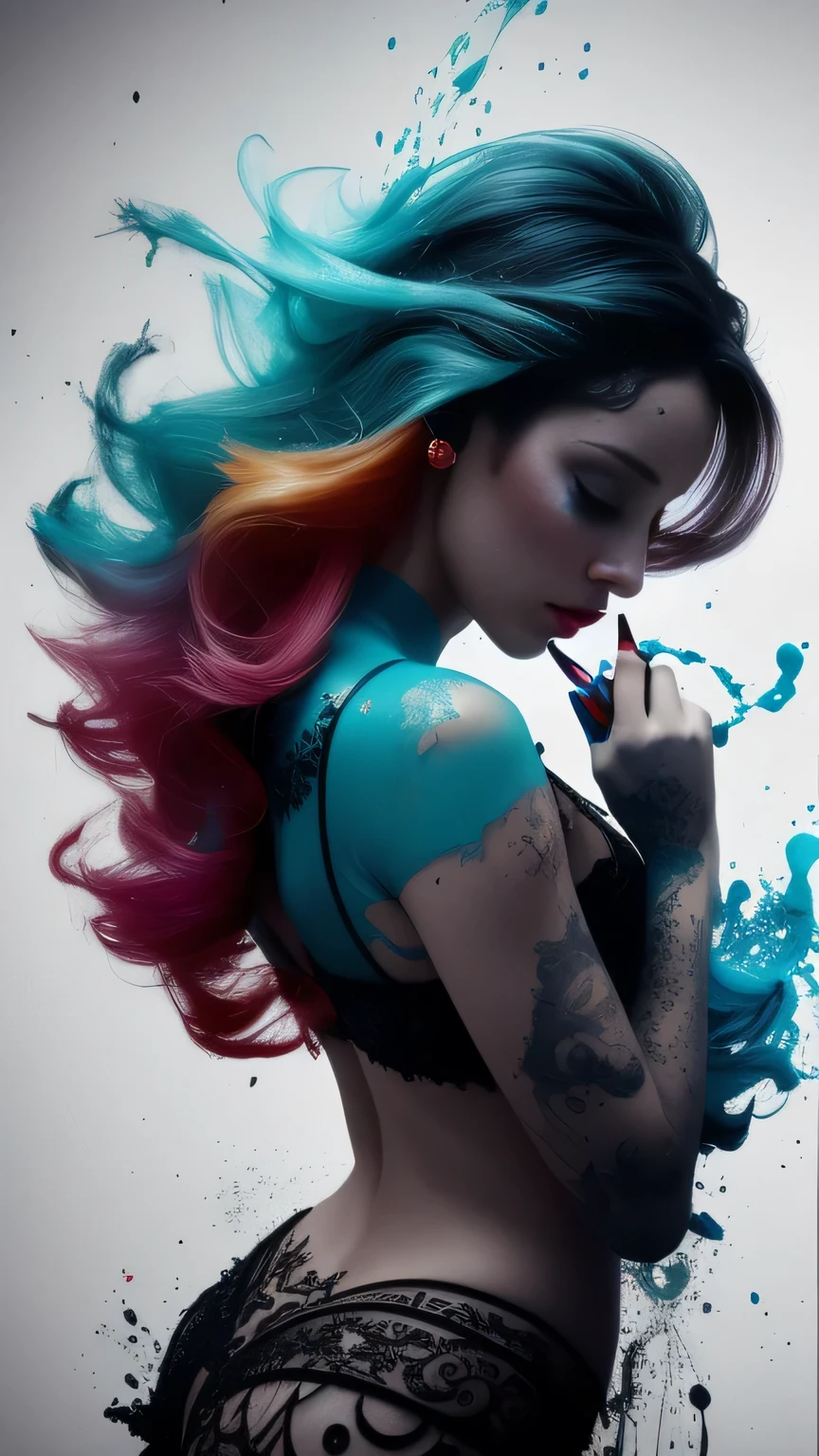Alberto seveso art, dancing sillhouette, water ink, ink water, ink cloud, alberto seveso art, loose painting style, intricate detail, cinematic lighting, octane render, 8k render, volumetric lighting