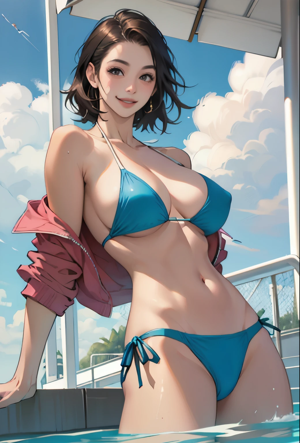 Realistic、Face reality、With a girl、Swimwear、Sexy smile、My breasts have gotten a little bigger、Sexy pose、High diving board、Brazilian Bikini