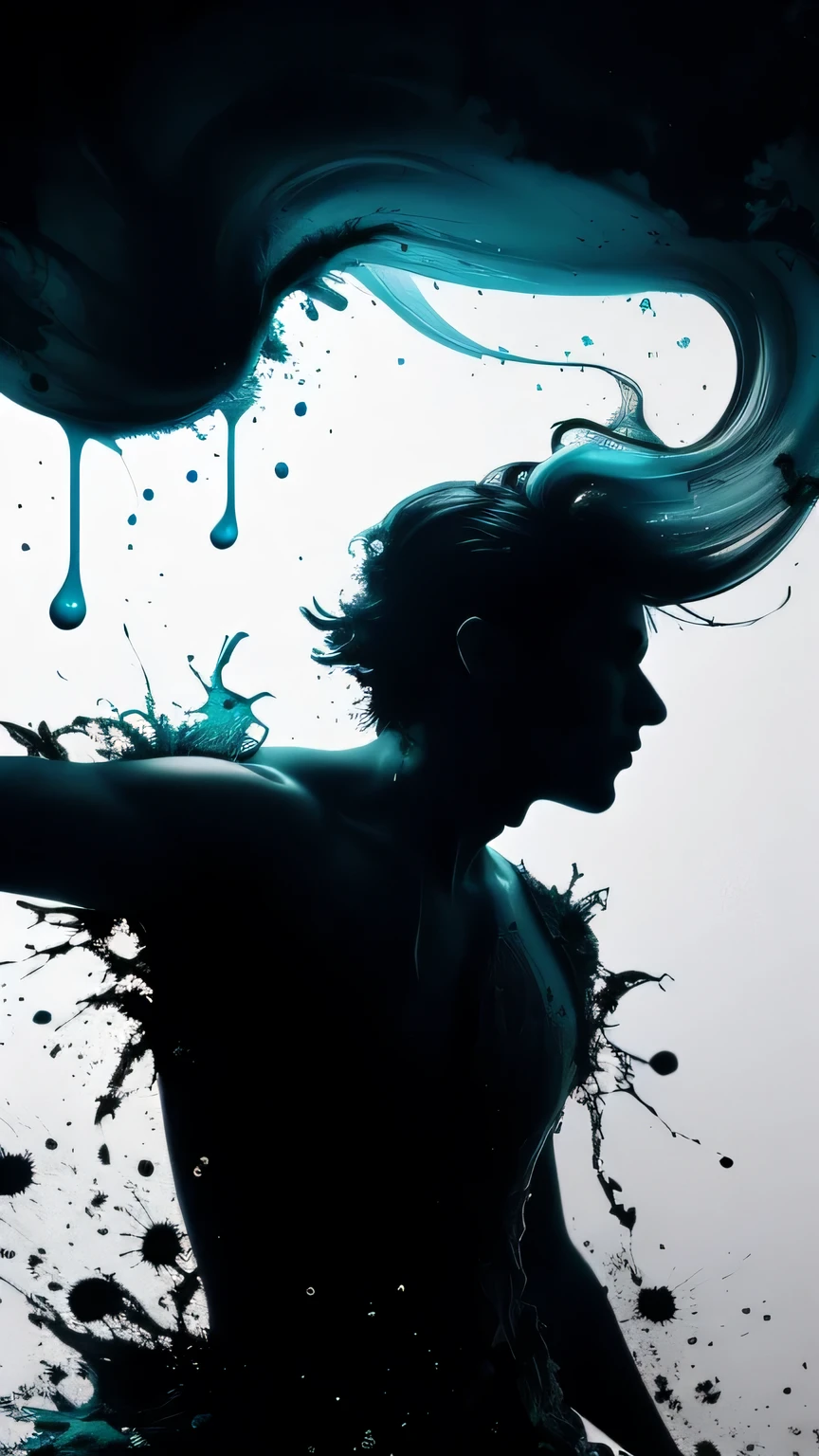 Alberto seveso art, dancing sillhouette, water ink, ink water, ink cloud, alberto seveso art, loose painting style, intricate detail, cinematic lighting, octane render, 8k render, volumetric lighting