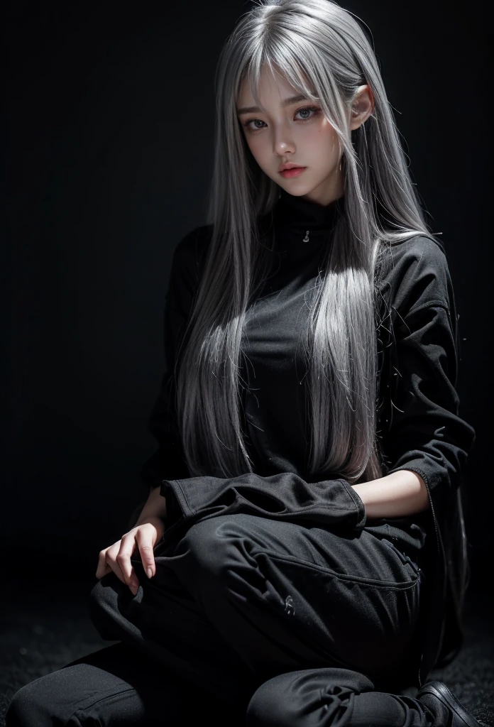 Military Uniforms,pants,black military uniform,whole body,Height: 168cm,almond shape eyes,{{{{{silver eyes}}}}},{{{{{dull bangs}}}}},(slanted eyes},{{whole body},{{{1 girl}}}, long hair, straight hair,{{{{silver hair}}}},{{{tsurime}}},30 years old,{Medium chest},{{bush}},silver eyes,{{{masterpiece}}}, {{{highest quality}}}, {{Super detailed}}, {shape}, {{very delicate and beautiful}},very detailed,detailed perfect,detailed hyper,Abundant thighs,big ass,black clothes