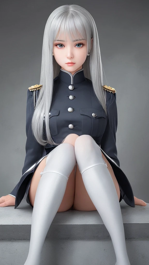 beautiful girl Knee-high Silver Hair uniform Beautiful face like an actress