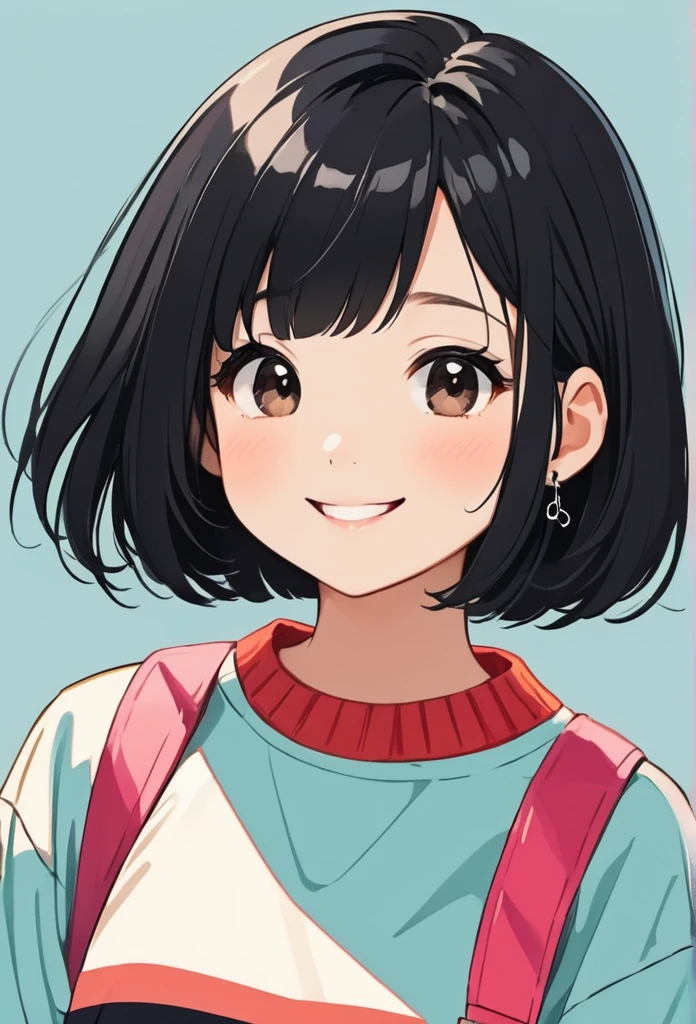 Simple line initials,Abstract art,Kawaii Design, Plain clothes, Black Hair, Bob, The most beautiful girl of all time, smile,