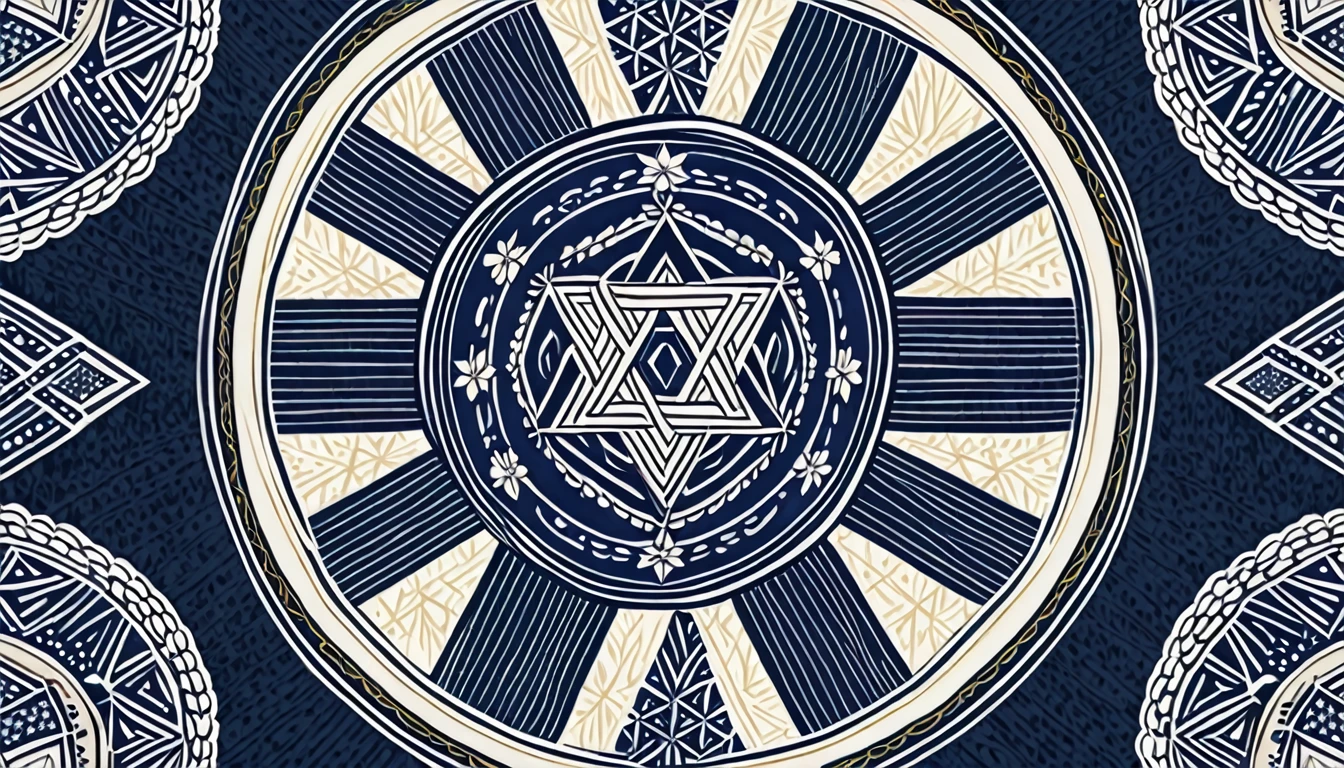 Navy blue kasuri kimono pattern,The Shield of David in the center