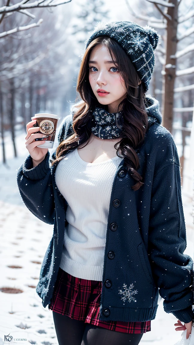 "Illustrate Orianna in her Winter Wonder skin from League of Legends by Riot Games, no having clothes,dressed in a festive, icy outfit with snowflakes and frosty details, have massive k-cups, in a magical, snow-covered forest with sparkling ice crystals and falling snowflakes."