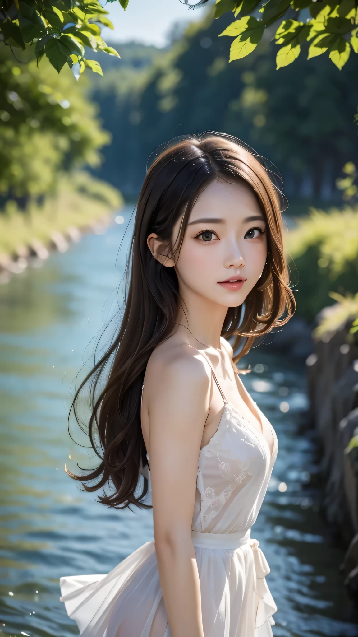 original, (masterpiece), (shape), (Very nice and beautiful), (Perfect detail), (Unity CG 8K Wallpaper:1.05), (Beautiful and vivid background:1.25), (Written boundary depth:0.7),One Girl,Fun Shy , (Stand along the river:1.15).(Hair blowing in the wind:1.1),Butterflies are flying around, (moonlight:0.6), wood, (summer), (night:1.2), (close:0.35), (gloves:0.8), alone ,
