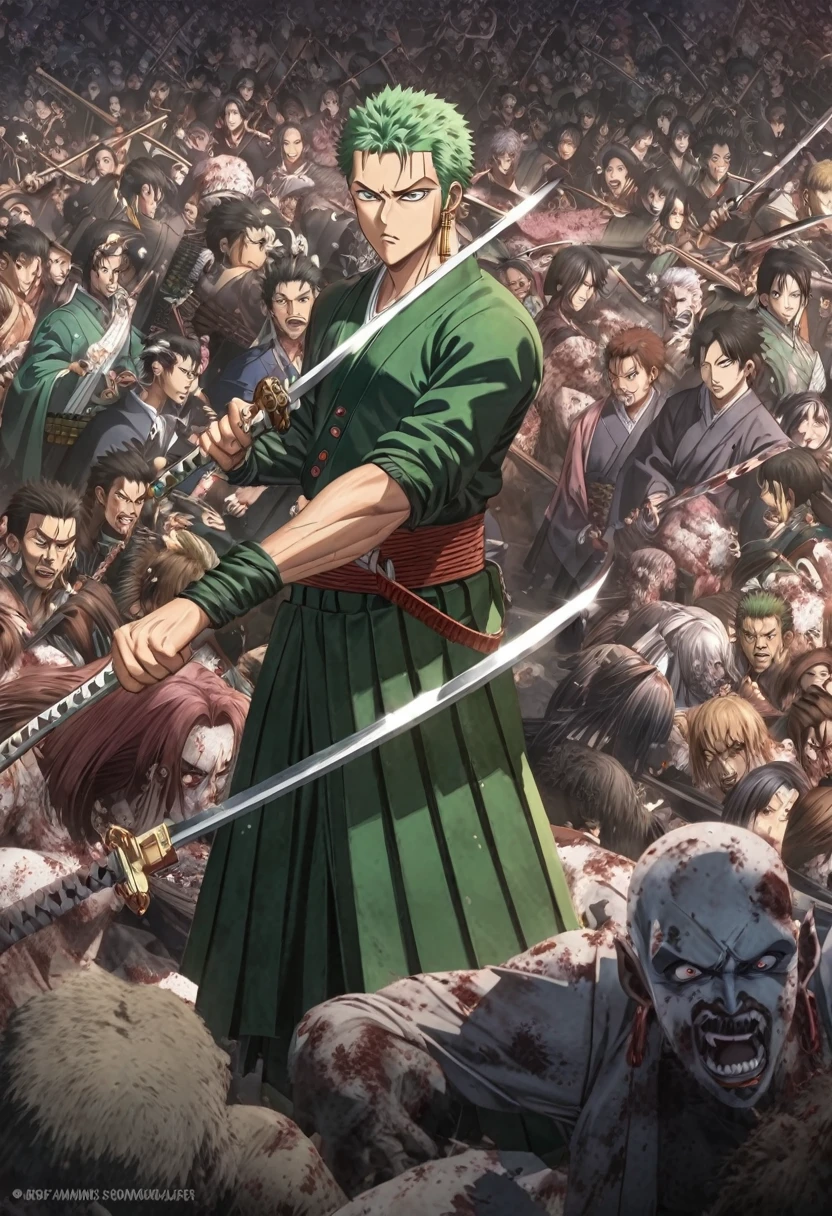 Close-up of a person wielding a sword in front of a horde of zombies, Roronoa zoro, Great anime 8k, 4K Manga Wallpaper, Ultimate Anime 4K Konachan Wallpaper, Epic anime art, Handsome characters from Demon Slayer, Demon Slayer Art Style, anime art wallpaper 4k, anime art wallpaper 4k, anime wallpaper 4k