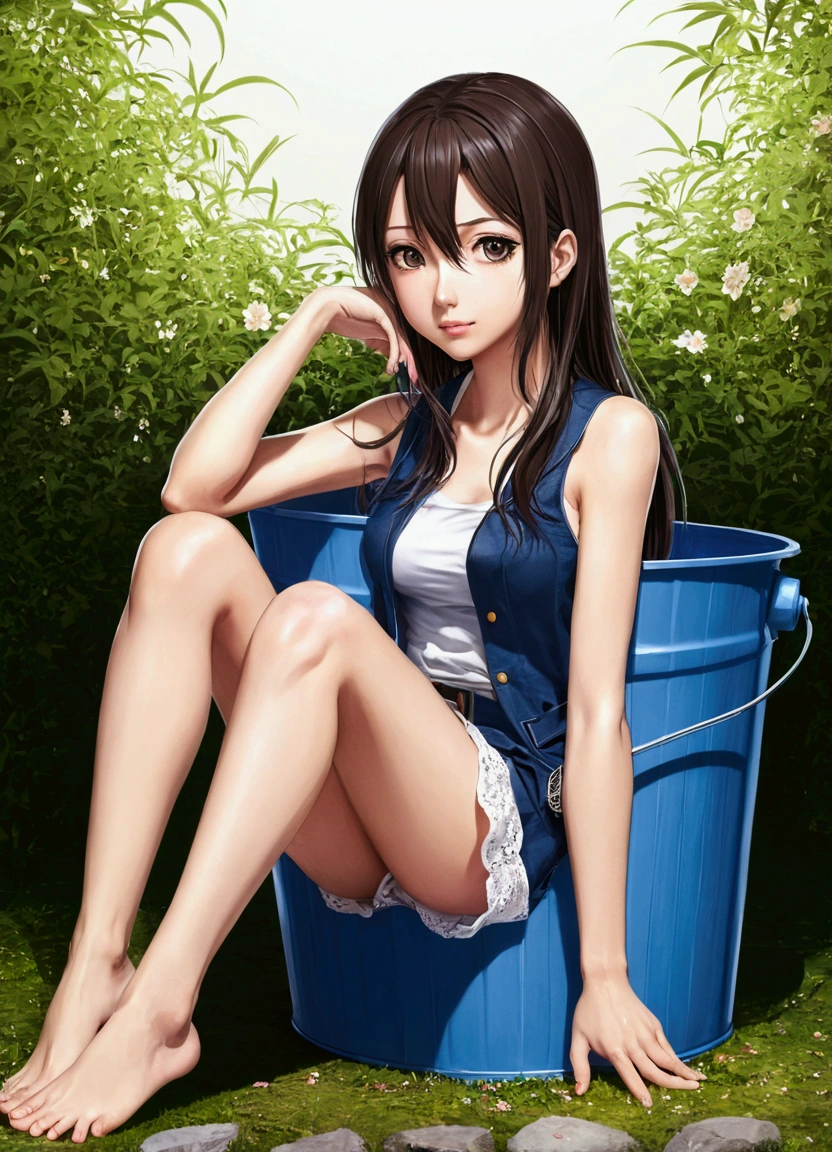 Anime girl sitting in a bucket