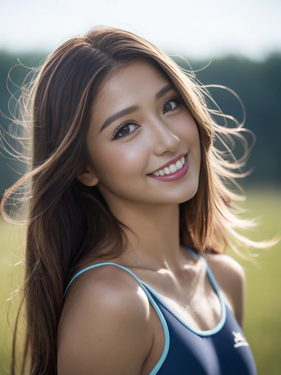 Highest quality, (RAW Photos: 1.2), (masterpiece: 1.4), (Realistic: 1.4), (High resolution: 1.4)((Gal 15 years old)),((Sunburned skin))((Gal Makeup))、(Gal Hairstyles)、(Very detailed美しい顔)、,((Navy School Swimsuit)),Are standing,Looking at the audience,Poolside,(smile:1.2),blonde、,Dynamic Angle, (Highest quality,masterpiece:1.2),Confused,High resolution,Very detailed,Very detailed,32K, Movie-like scene,Detailed Background,alone,Dynamic Angle, Hair blowing in the wind,Beautiful and exquisite