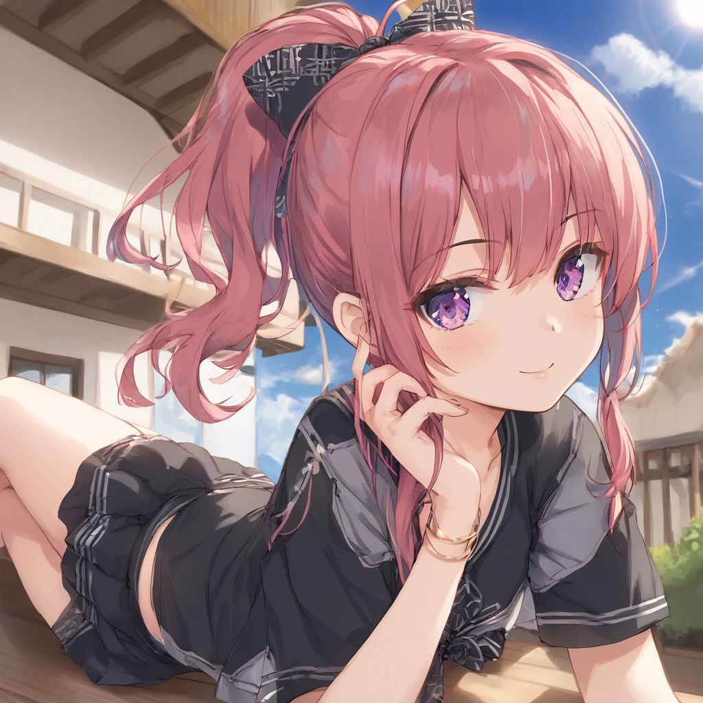 girl, ponytail, solo, High resolution, Gaze,