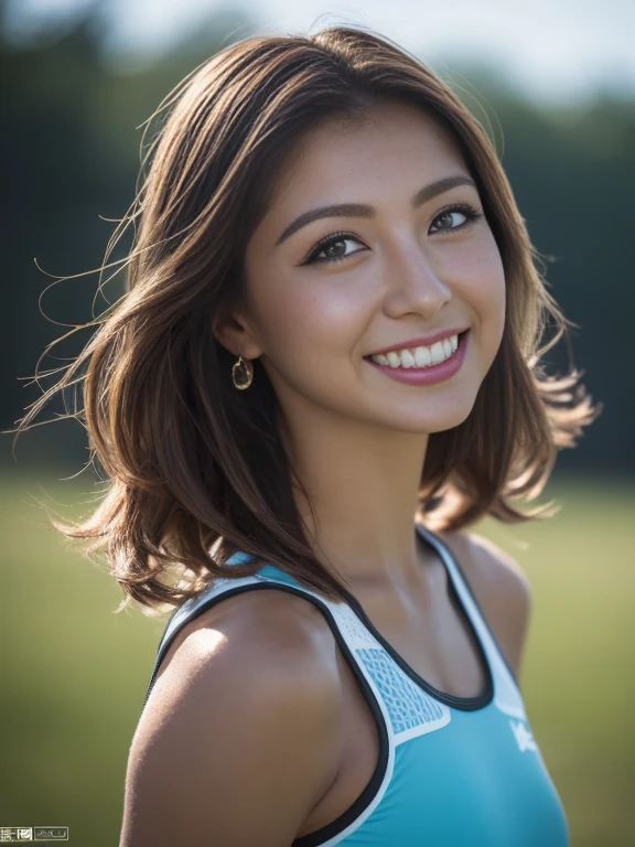Highest quality, (RAW Photos: 1.2), (masterpiece: 1.4), (Realistic: 1.4), (High resolution: 1.4)((Gal 15 years old)),((Sunburned skin))((Gal Makeup))、(Gal Hairstyles)、(Very detailed美しい顔)、,((Training wear)),Are standing,Looking at the audience,Poolside,(smile:1.2),Long brown hair、,Dynamic Angle, (Highest quality,masterpiece:1.2),Confused,High resolution,Very detailed,Very detailed,32K, Movie-like scene,Detailed Background,alone,Dynamic Angle, Hair blowing in the wind,Beautiful and exquisite、smile、
