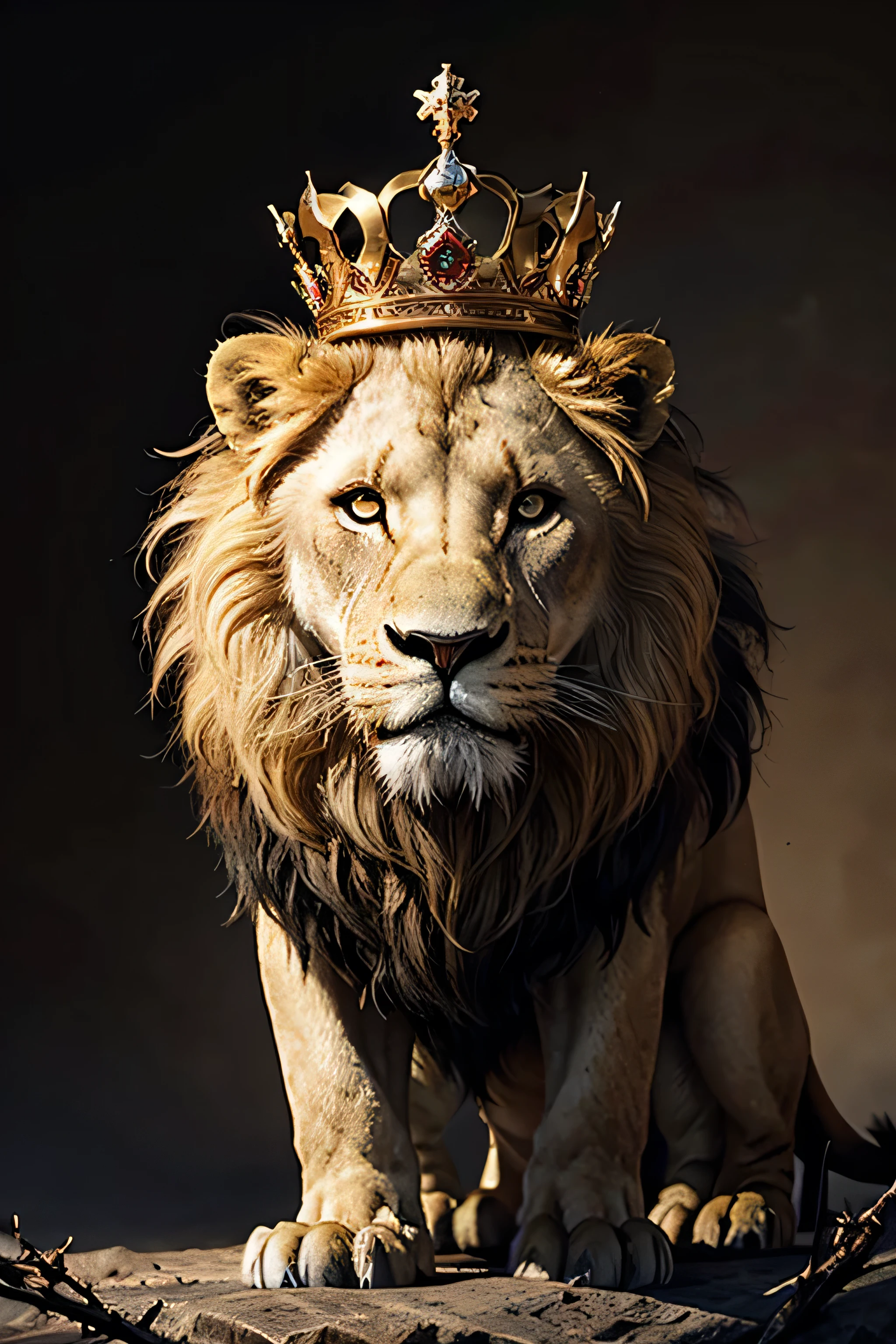 Lion, King with crown made of thorns
