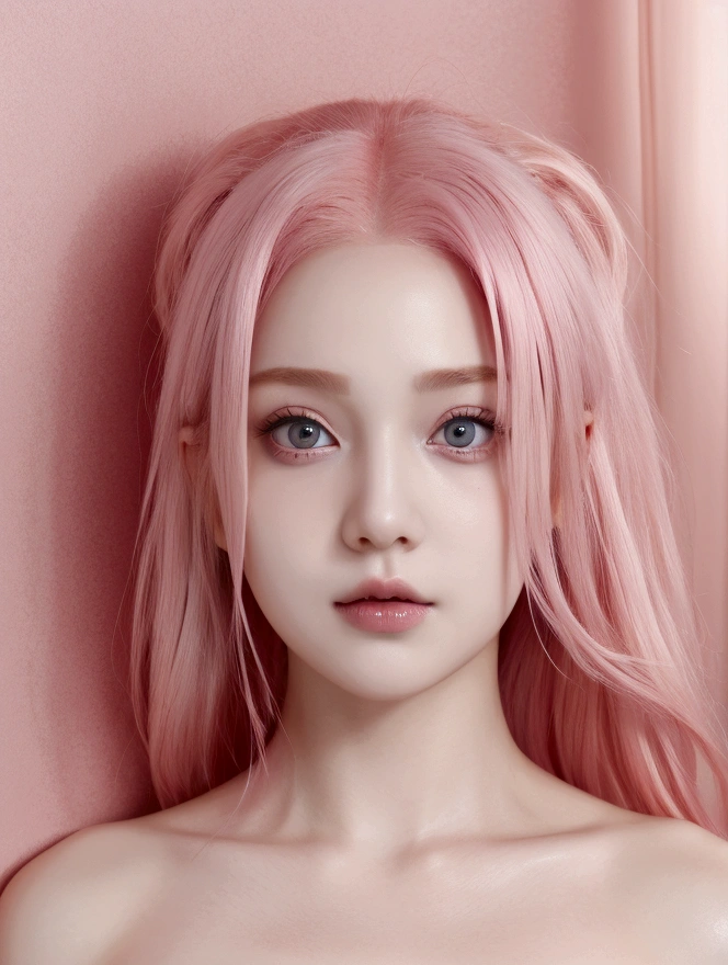 Beautiful girl with pink hair, predatory eyes, breasts ?????