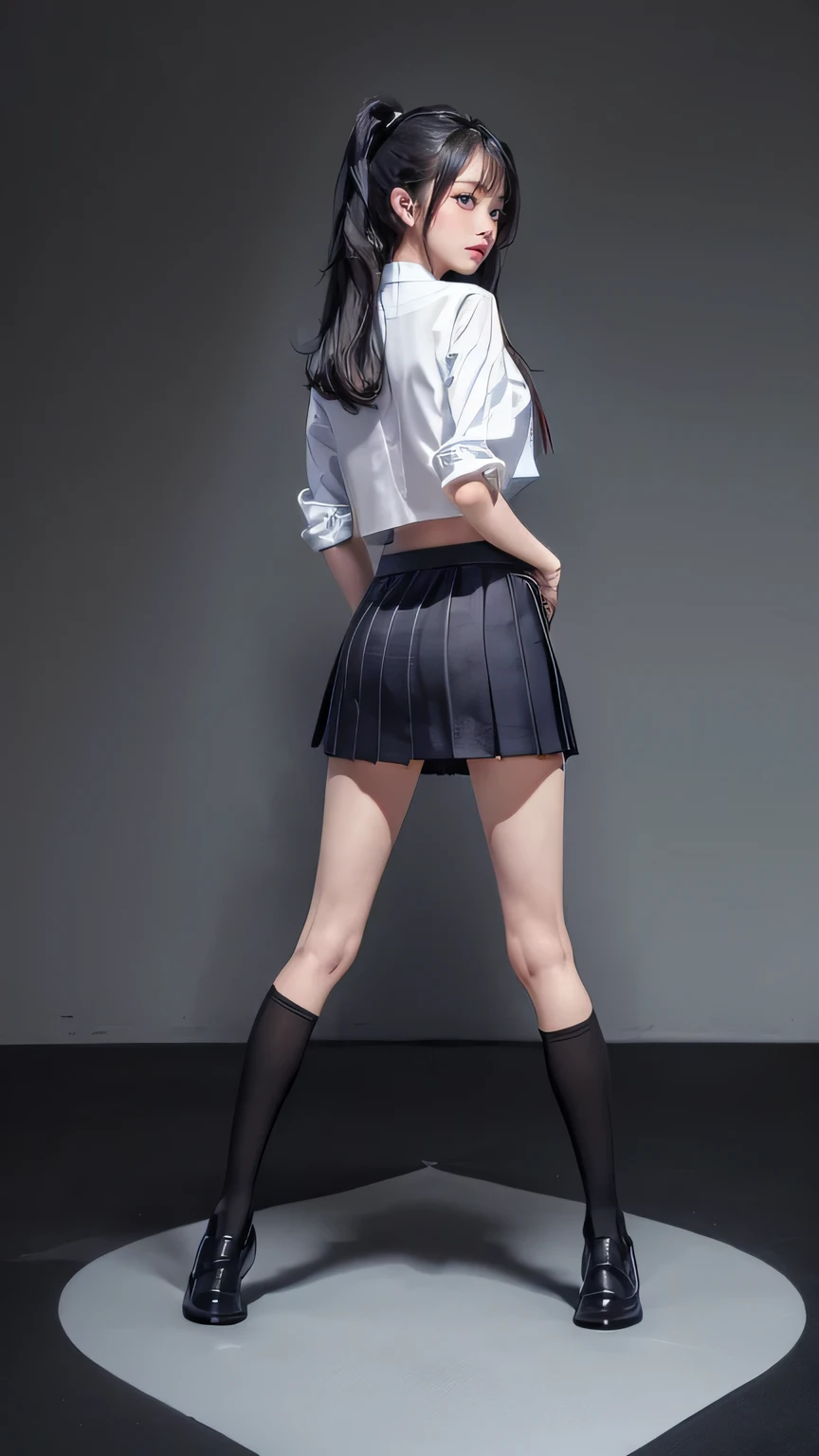 Surreal、8k、high resolution、Teenage Girls、One woman、Wearing a uniform、Crouching、I can see your pants、Functional、Wearing a skirt、They are looking at this shyly.、Panty shot、Legs upright and legs apart、股を開いてI can see your pants、With arms behind their back, they are emphasizing their hips.