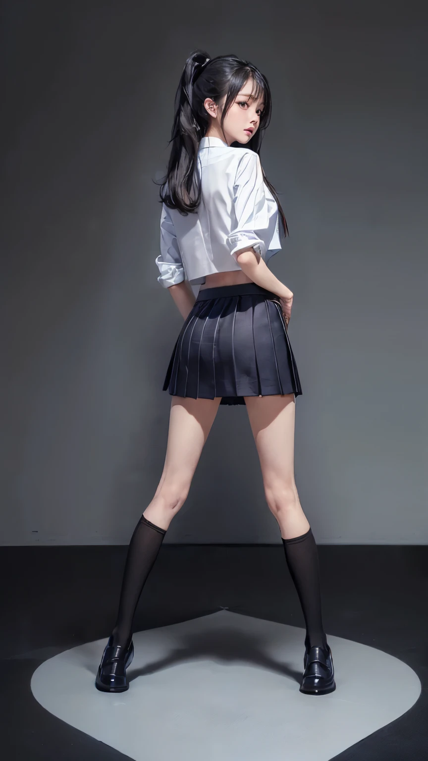 ((masterpiece)),(((最high quality))),(((((Full body shot of a girl taken from the floor:1.7))))),((Photograph the whole body from knee height:1.6)),((((((Stand up straight with your legs together:1.9)))))),((Thin thighs)),((Long legs)),(((Girl standing in a school classroom:1.8))),(((Micro Mini Skirt Uniform:1.6))),((expensive:1.8)),((Japan in summer uniform:1.8)),((Wearing a red tie:1.5)),Wearing a short-sleeved white shirt,Her erect nipples are clearly visible under her clothes..,(Blue checked micro mini skirt:1.2),(16 years old:1.3),bangs,A small smile,((cute女の子)),Slender girl,(((Black Loafers:1.3))),((short white socks up to the ankles,:1.3)),cute,The thigh area below the groin is slim and firm,cute,Black hair ponytail,Thin legs,スリムなModel body type,Very small waist,Small hips,Long thighs,Thin thighs,Thin hands,Long hands,((((Photograph the whole body from below:1.5)))),(((((k-popのIVEのWONYOUNGにそっくりの女の子:1.9))))),((Keep your whole body facing straight ahead:1.8)),((背がexpensive:1.4)),(Stand with your legs straight and without bending your knees:1.7),((Stand up straight:1.7)),((turn your hips forward:1.7)),The ankles are super thin,beauty,Fine skin,Firm Skin,引き締まったThin legsの肌を細部までリアルに再現,Very detailed, Attention to detail,high quality,Awards,High resolution,(Anatomically correct:1.3),(8k,RAW Photos,最high quality,masterpiece:1.5),(((女の子をPhotograph the whole body from below:1.5))),Height 173cm,((脚を揃えてStand up straight:1.7)),((脚を揃えてStand up straight:1.7)),(((Keep your back straight:1.8))),((look forward to:1.2)),8頭身beauty,Model body type,((Inseam is half the height:1.3)),(Thin thighs),((k-popのIVEのWONYOUNGにそっくりの女の子:1.5)),RAW Photos,Firm Skin,Fine skin,Well-toned muscular legs,Attention to detail,Vivid,Skin Texture,Genuineな皮膚感,Perfect composition,beautiful,Very detailed,High chroma,Genuine,eyeliner,eye shadow,expensive鼻,Small nostrils,Small Mouth,Seductive lips,((((Anatomically correct:1.5)))),(((Shooting from the back of the classroom:1.3))),((((((The desks are lined up:1.3))))))