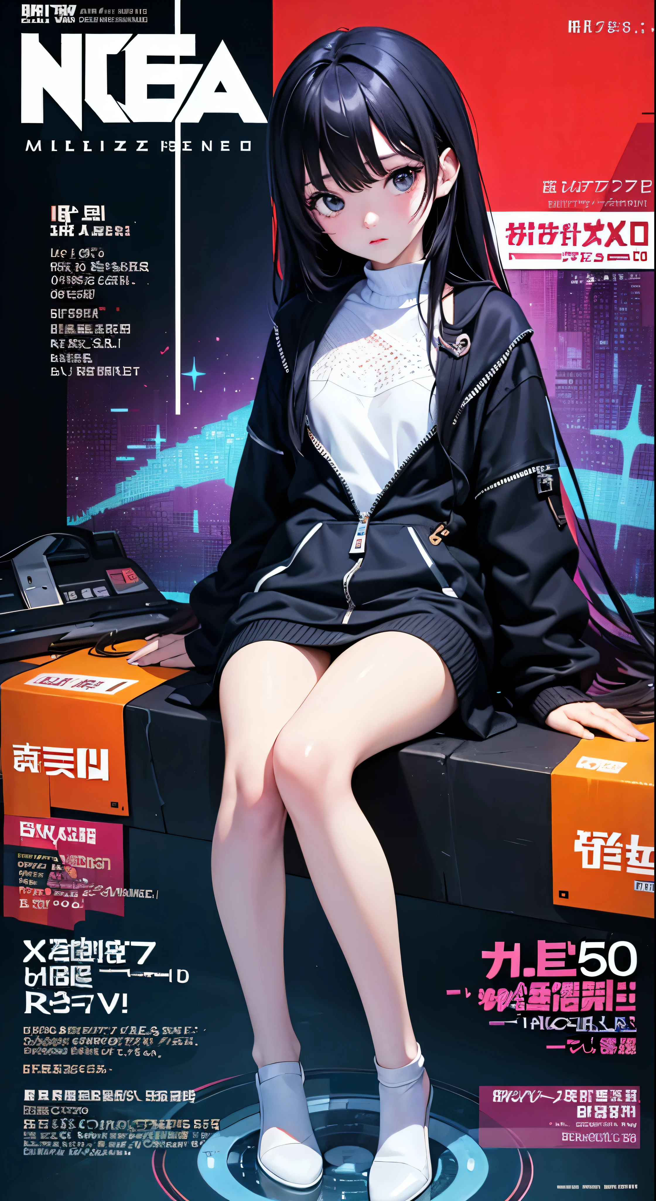 (magazine cover:1.3),ulzzang-6500, (realistic: 1.3) (original: 1.2), masterpiece, best quality, beautiful clean face, fullbody, 1girl, glitch art, (digital distortion), pixelated fragments, data corruption,colorful noise, visual chaos,contemporary aesthetics